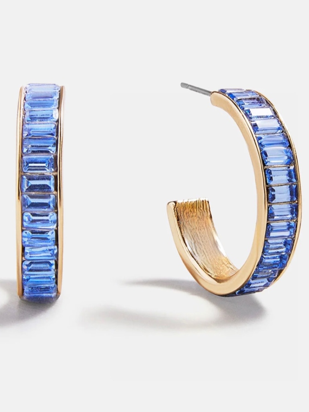 NWT ~ ANN TAYLOR Blue Crystal Baguette Hoop Earrings